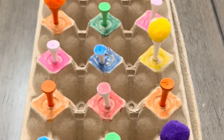 Egg Carton Golf Tees and Pom Poms: A Toddler Color Activity (Ages 2-4)