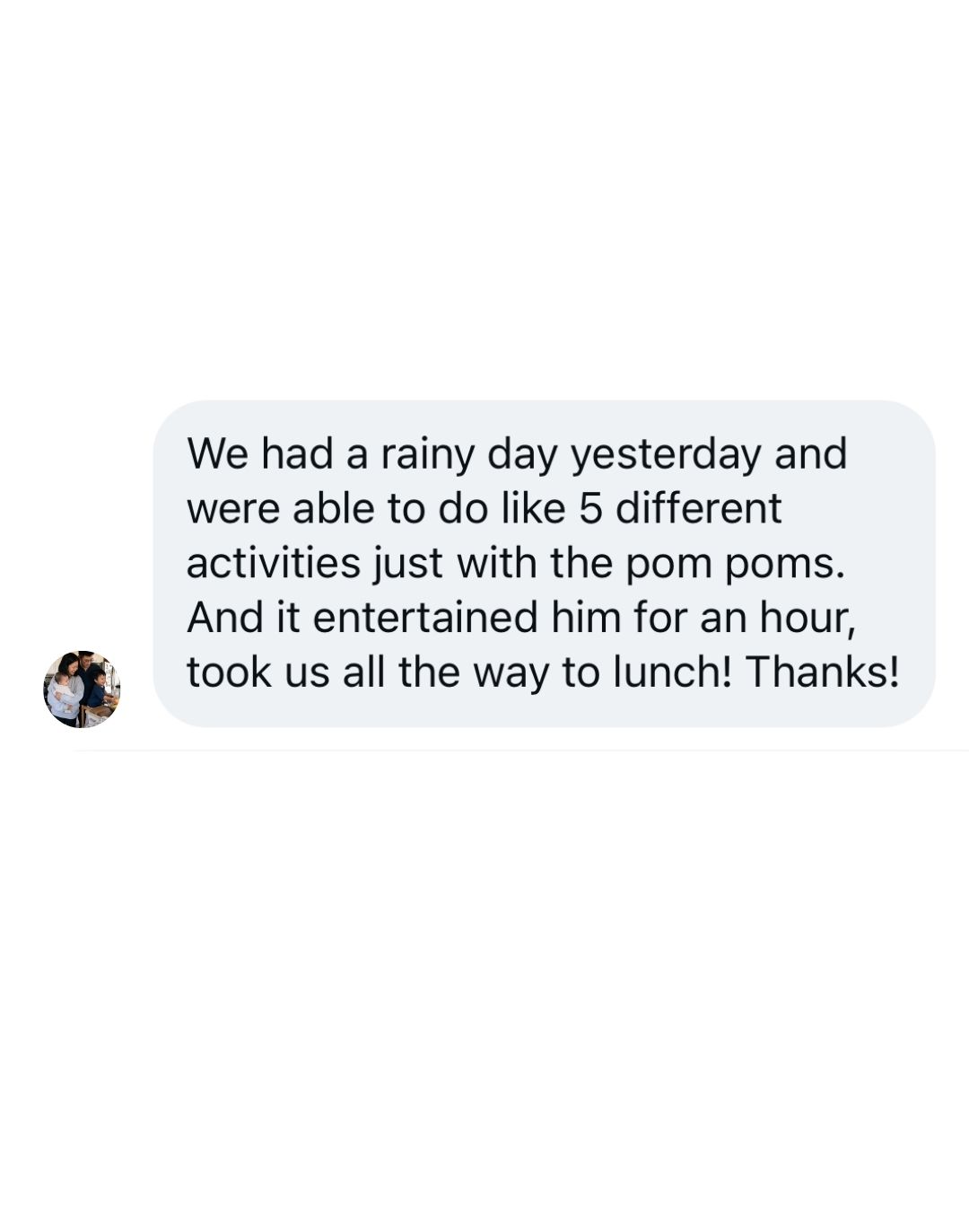 Instagram DM from a mom who used the 75 Activities Guide