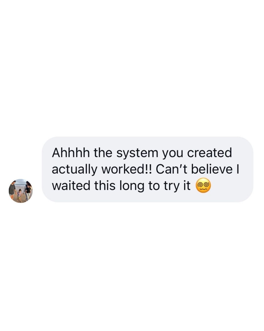 Instagram DM from a mom who used the Independent Play Playbook