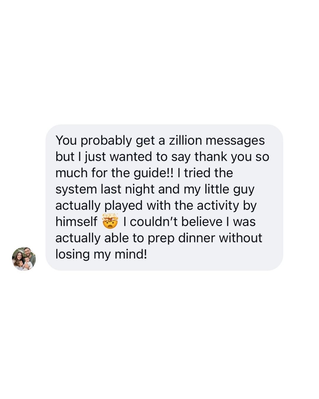 Instagram DM from a mom who used the Meltdown Playbook